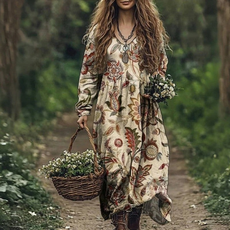 Premiumowa sukienka z nadrukiem i dekoltem w serek