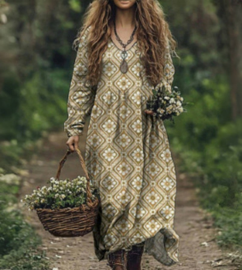 Premiumowa sukienka z nadrukiem i dekoltem w serek