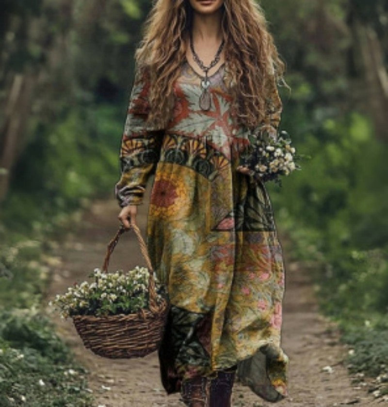 Premiumowa sukienka z nadrukiem i dekoltem w serek