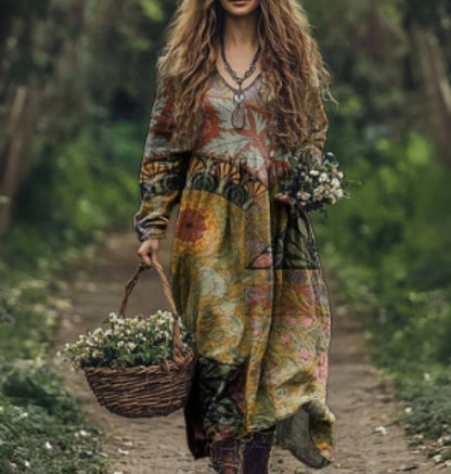 Premiumowa sukienka z nadrukiem i dekoltem w serek