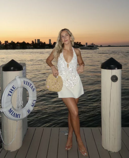 Deep V cekinowy halter