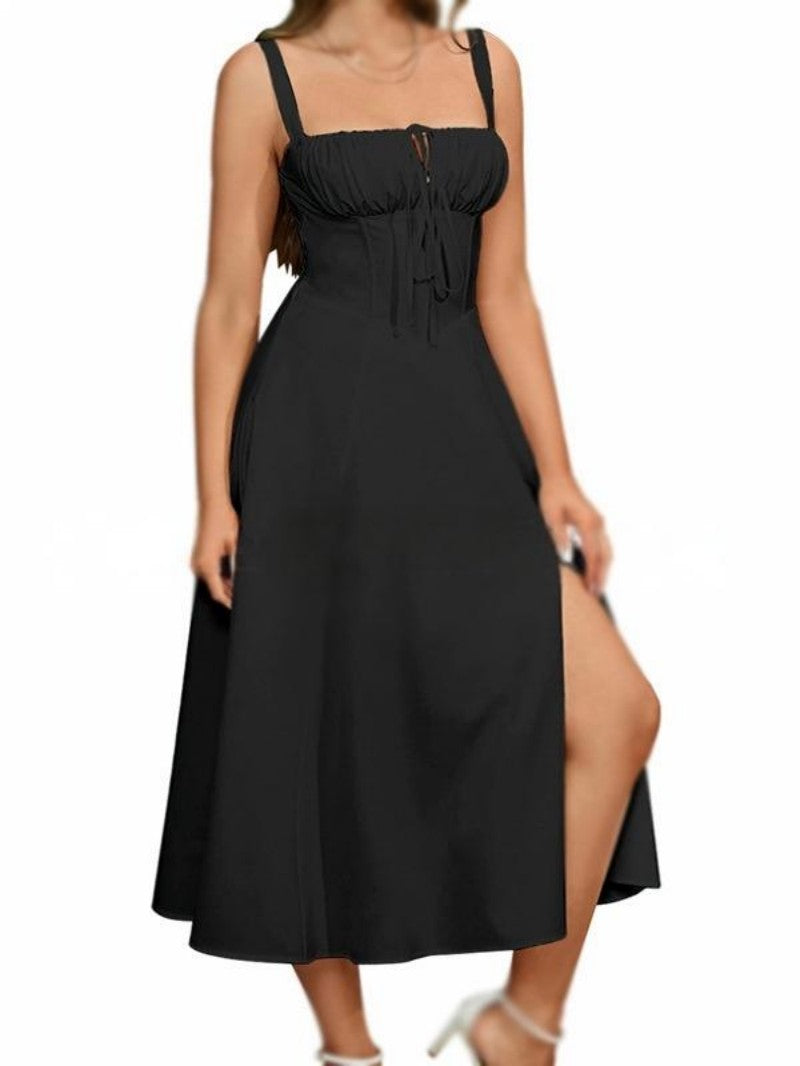 Solidna sukienka na ramiączkach z wiązaniem