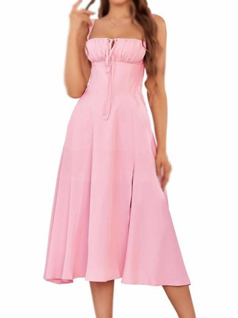 Solidna sukienka na ramiączkach z wiązaniem