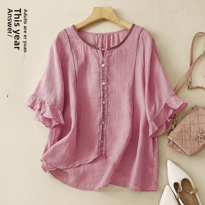 Artystyczny retro top z krótkim rękawem