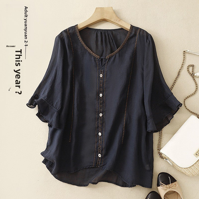 Artystyczny retro top z krótkim rękawem