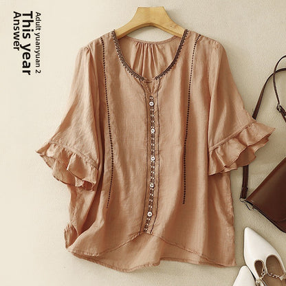 Artystyczny retro top z krótkim rękawem