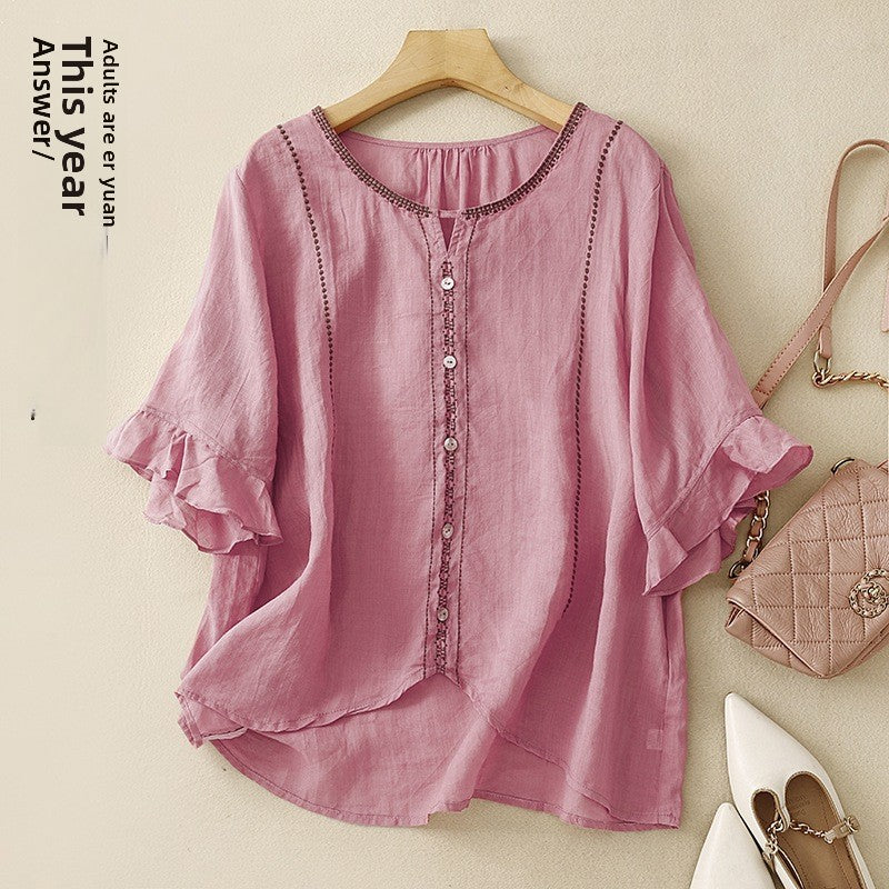 Artystyczny retro top z krótkim rękawem