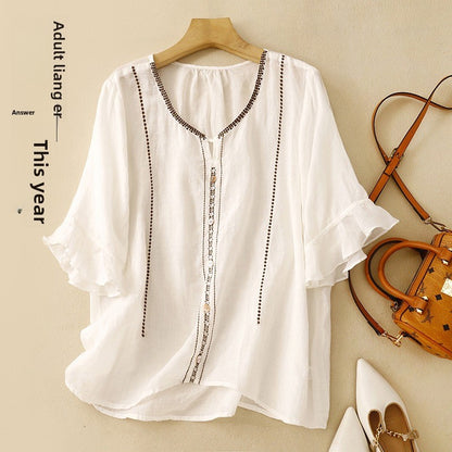 Artystyczny retro top z krótkim rękawem